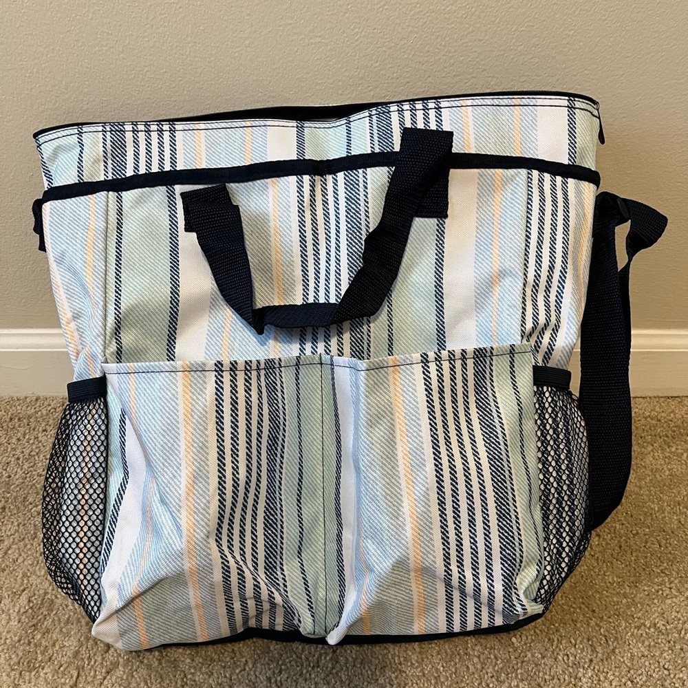 Thirty-One Striped Tote Bag - Blue, Orange, Black